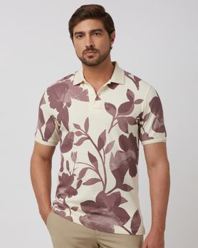 Off White Floral Print Slim Fit Polo