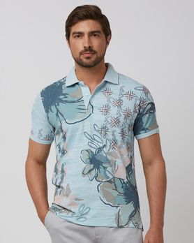Light Blue Floral Print Slim Fit Polo