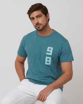 Teal Applique Plain Slim Fit Slub Jersey T-Shirt