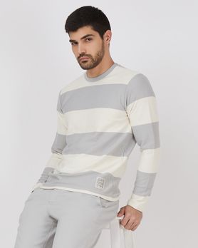 Light Grey Textured Stripe Slim Fit Textured Jersey T-Shirt