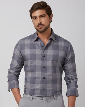 Grey Large Check Slim Fit Casual Shirt