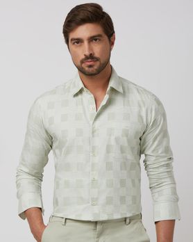 Light Green Tonal Check Slim Fit Casual Shirt