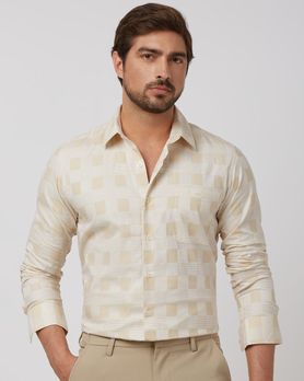 Beige Tonal Check Slim Fit Casual Shirt