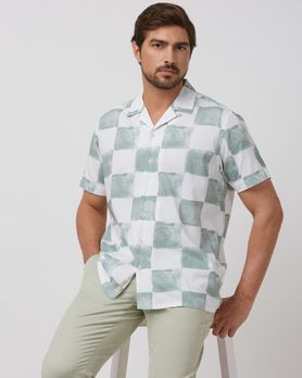 Sage Painted Check Relaxed Fit Casual Shirt