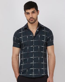 Dark Green Large Check Slim Fit Casual Shirt