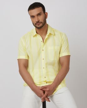 Light Yellow Painted Stripe Slim Fit Casual Shirt