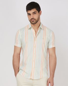 Multicolour Painted Stripe Slim Fit Casual Shirt