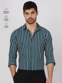 Dark Green Bengal Stripe Stretch Slim Fit Casual Shirt