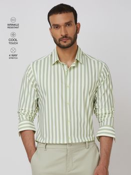 Light Green Candy Stripe Stretch Slim Fit Casual Shirt