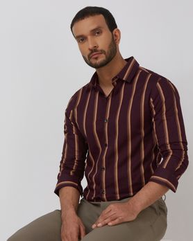 Maroon Wide Stripe Slim Fit Casual Shirt