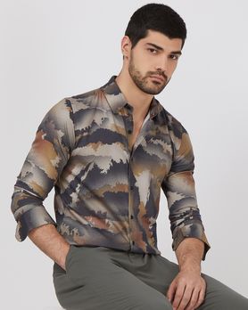 Olive Digital Print Slim Fit Casual Shirt