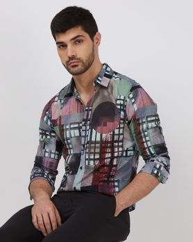 Multicolour Digital Print Slim Fit Casual Shirt