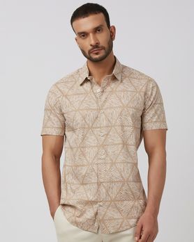 Khaki Lightweight Print Slim Fit Casual Shirt