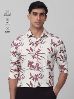 Maroon Floral Print Stretch Slim Fit Casual Shirt