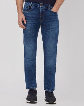 Dark Indigo Blue Straight Fit Denim Deluxe Stretch Jeans