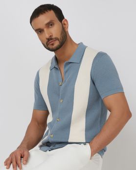 Blue Grey Flatknit Slim Fit Polo T-Shirt