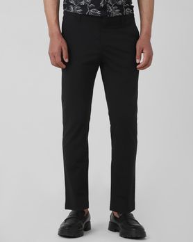 Black Ankle Length Jersey Flat Front Pants