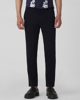 Navy Ankle Length Jersey Flat Front Pants