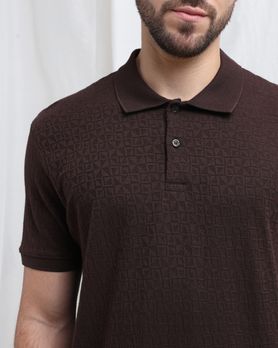 Brown Jacquard Plain Polo