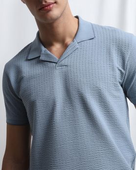 Blue Seersucker Knit Resort Polo
