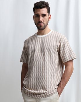 Beige Chevron Knit T-Shirt