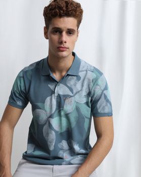 Teal Floral Print Polo