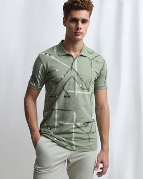 Green Abstract Print Polo