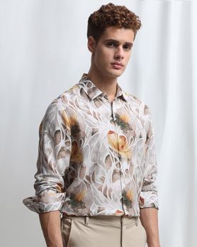 Light Green Viscose Print Slim Fit Casual Shirt