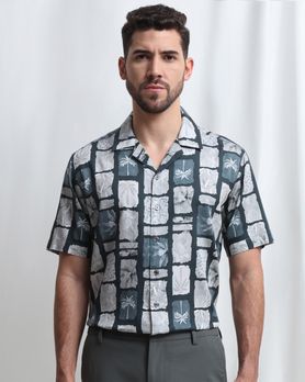 Dark Green Resort Print Relaxed Fit Casual Shirt
