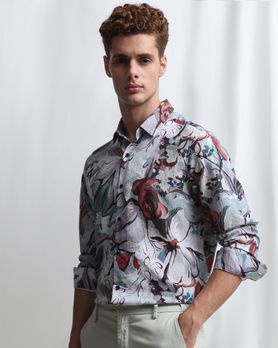 Aqua Digital Print Stretch Slim Fit Casual Shirt