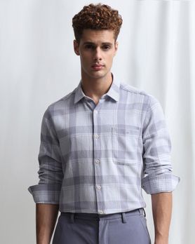 Lilac Textured Check Slim Fit Casual Shirt