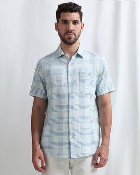 Light Blue Dobby Check Slim Fit Casual Shirt