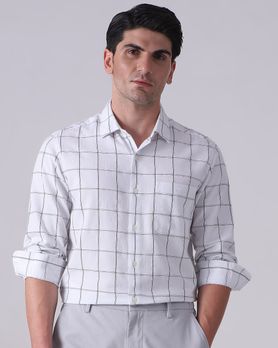 White Dobby Check Slim Fit Casual Shirt
