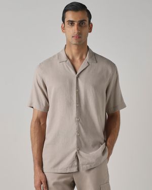 Beige Lyocell Linen Plain Relaxed Fit Casual Shirt