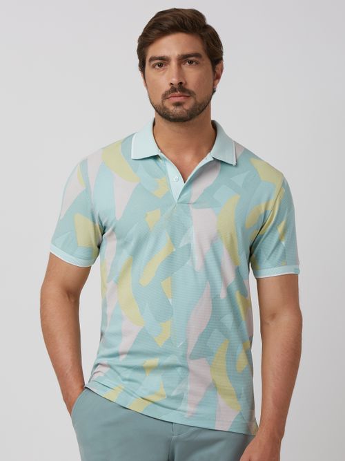 Light Green Abstract Print Slim Fit Polo