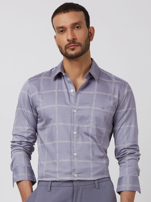 Lilac Printed Check Slim Fit Casual Shirt