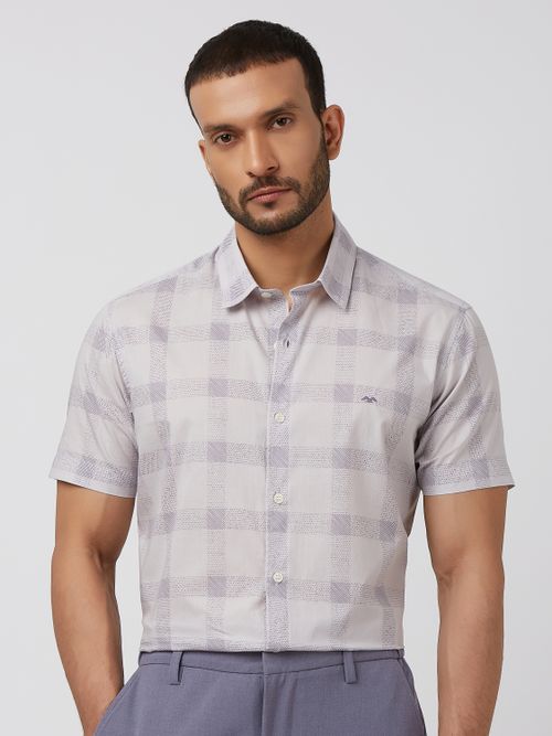 Lilac Large Check Slim Fit Casual Shirt