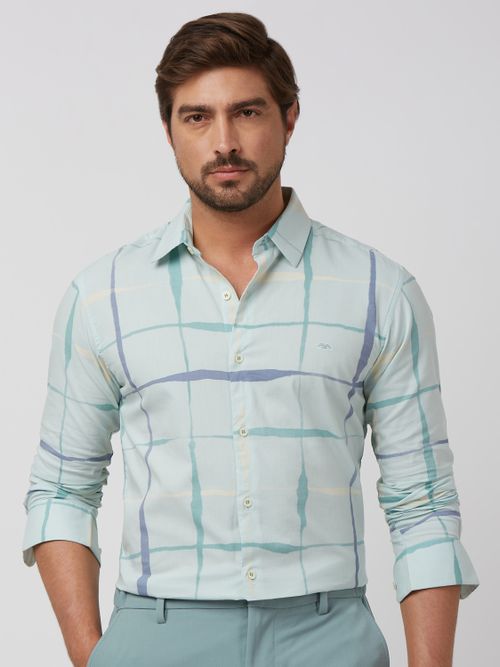 Aqua Printed Check Slim Fit Casual Shirt