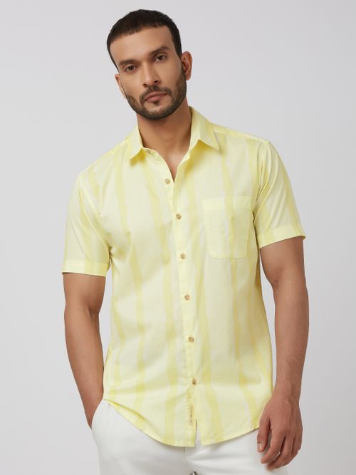 Light Yellow Painted Stripe Slim Fit Casual Shirt