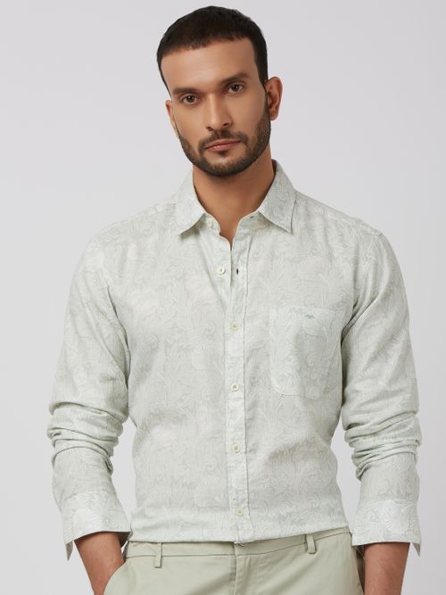 Sage Leaf Print Slim Fit Casual Shirt