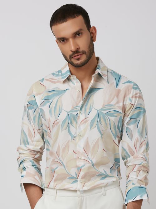 Multicolour Leaf Print Slim Fit Casual Shirt