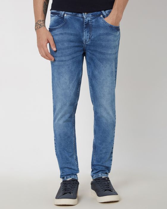 Buy Mid Blue Ankle Length Denim Deluxe Stretch Jeans Online at Muftijeans