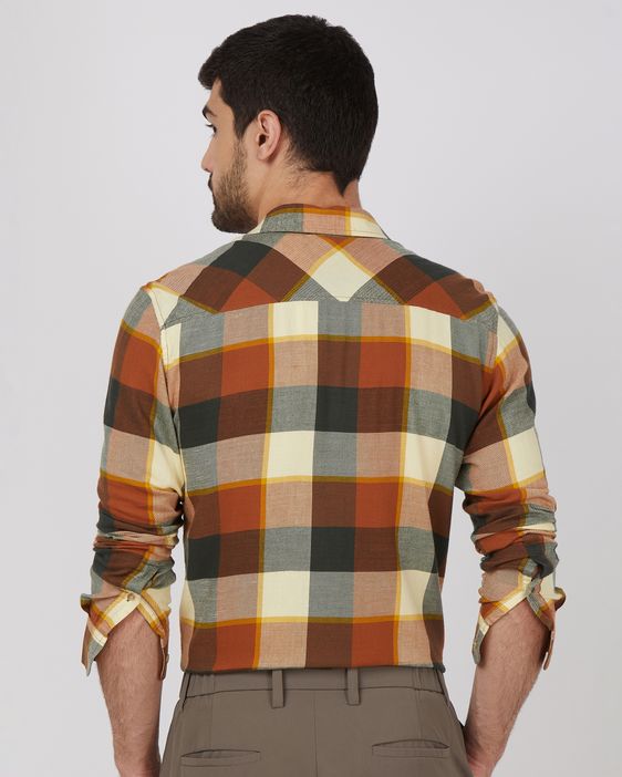 Rust Large Check Slim Fit Casual Shirt