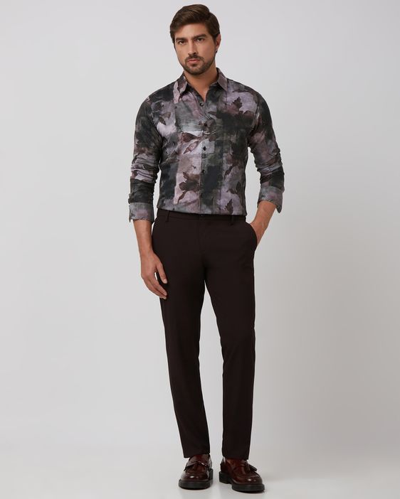 Buy Grey Digital Plain Slim Fit Casual Shirt Online at