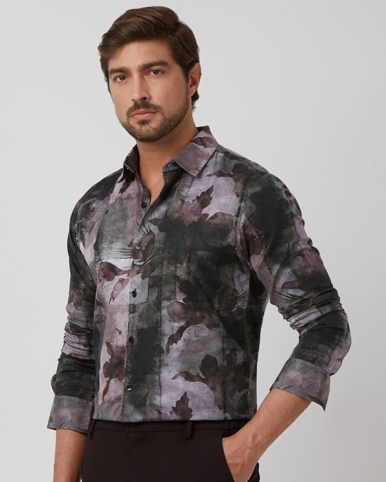 Buy Grey Digital Plain Slim Fit Casual Shirt Online at