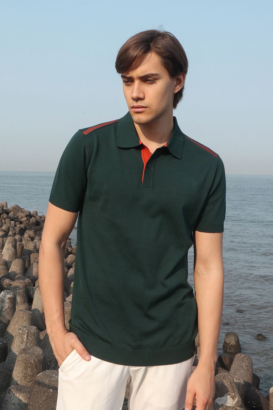 Green Solid Flatknit Polo