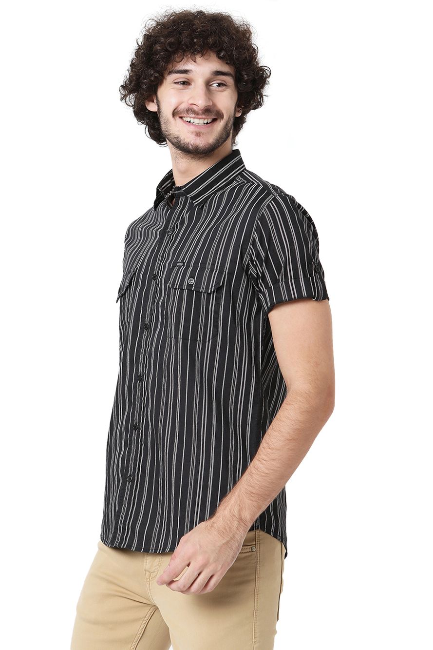 Black & White Stitch Stripe Slim Fit Casual Shirt