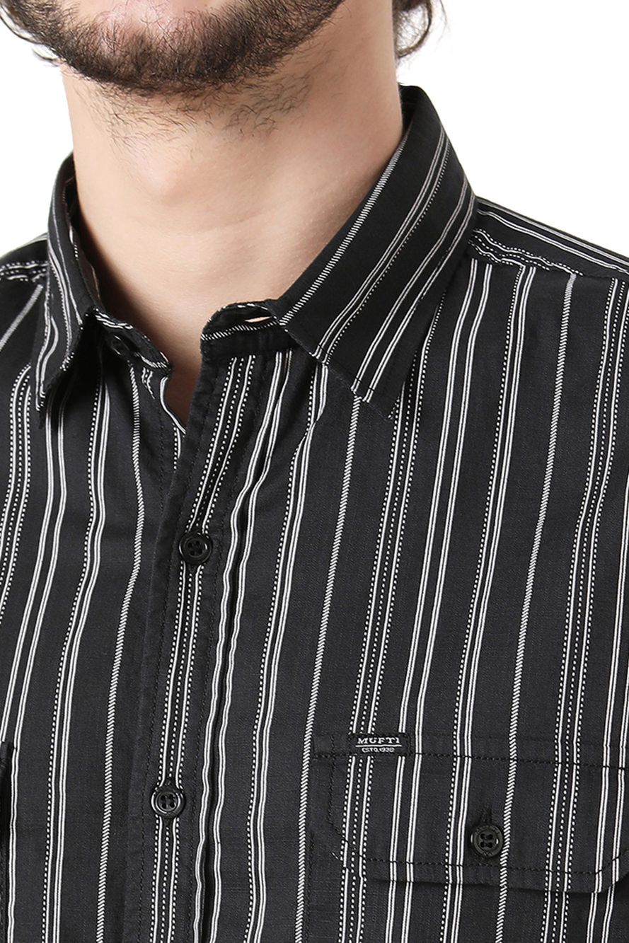 Black & White Stitch Stripe Slim Fit Casual Shirt