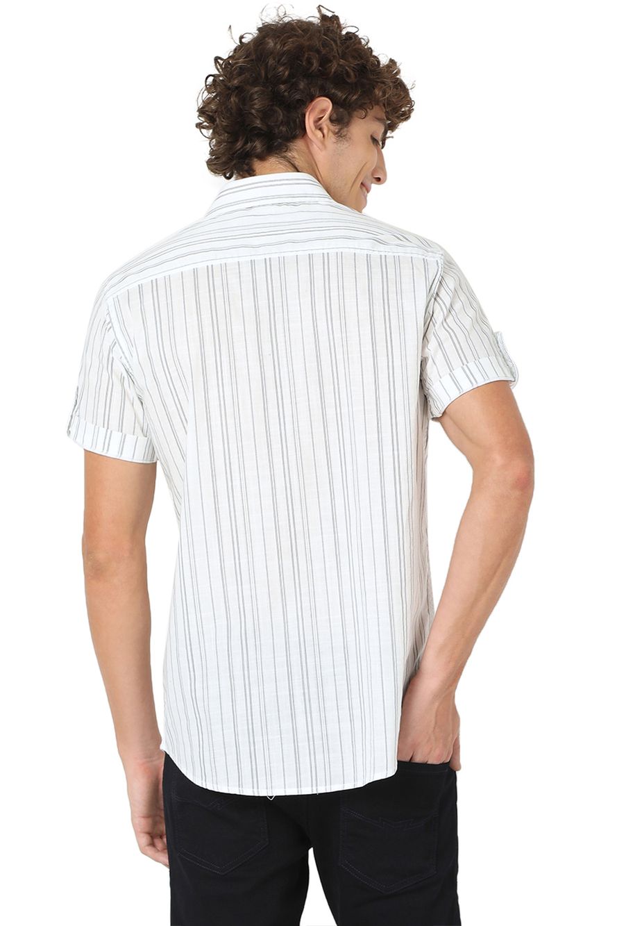 White & Black Stitch Stripe Slim Fit Casual Shirt