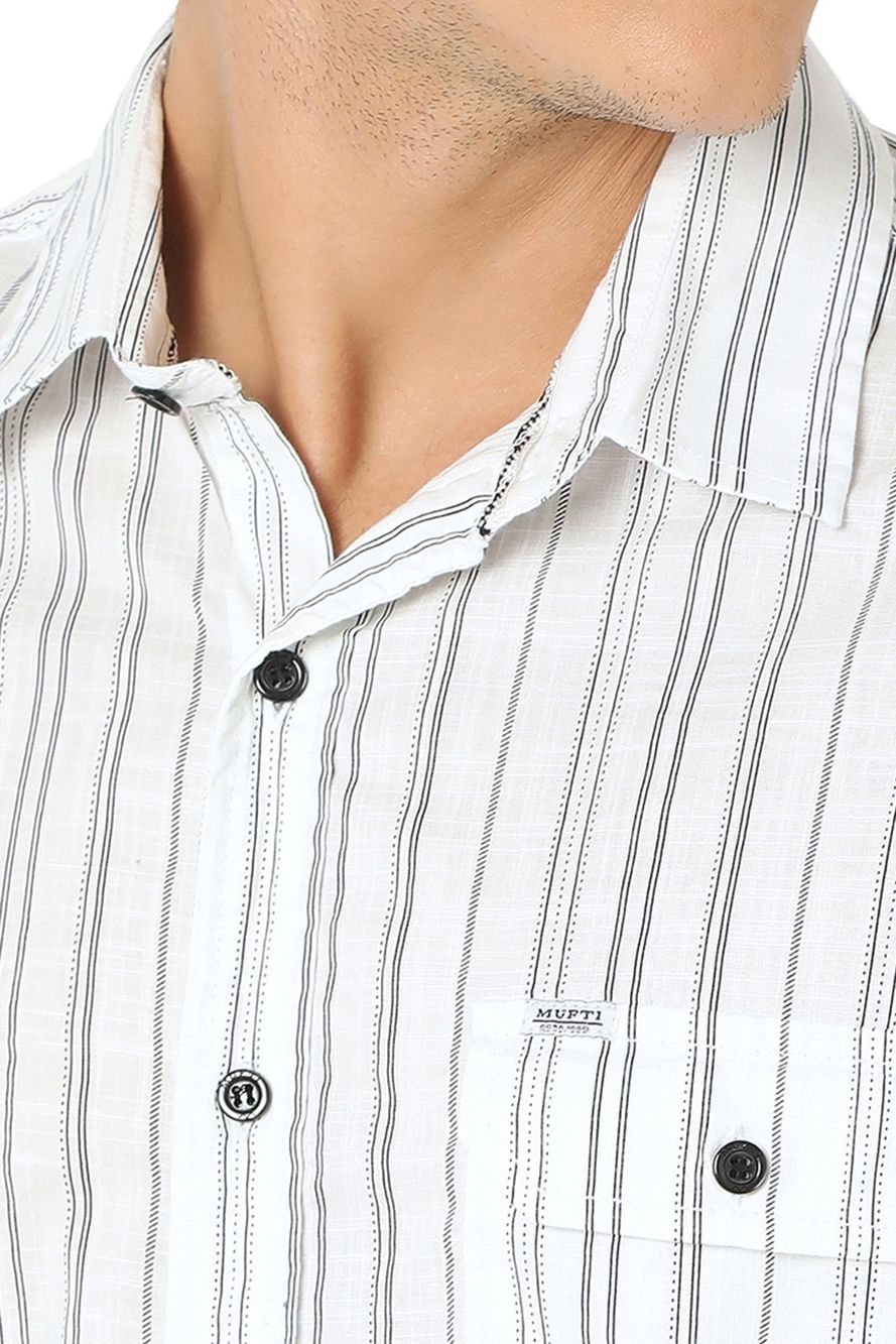 White & Black Stitch Stripe Slim Fit Casual Shirt